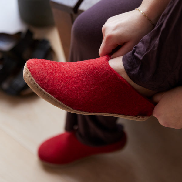 glerups Pantoffel mit Ledersohle Pantoffel mit Ledersohle Rot