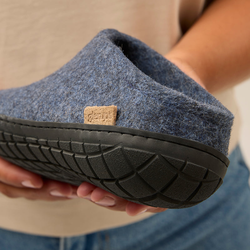 glerups Pantoffel mit Naturkautschuksohle - Schwarz Pantoffel mit Naturkautschuk Denim